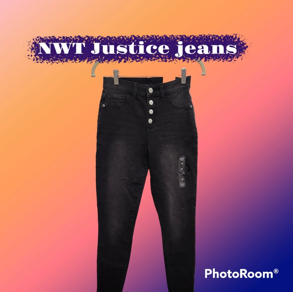 NWT Justice girl's black high rise jeggings size 16